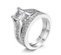 SXSWCH 925 Sterling Silver Shiny Full Diamond Gemstone Ring Cubic Zirconia Rings CZ Diamond Multi Row Ring Eternity Engagement Band Ring Sets 2 Pcs Eternity Wedding Band Rings Jewelry Gift for Women