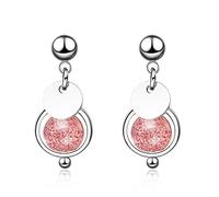 SXSWCH 925 Sterling Silver Strawberry Crystal Dangle Earring, Silver disc drop Earrings, Elegant stud Dangling Earrings, jewelry for Women birthday gift
