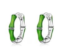 SXSWCH Bamboo Ear Buckles Genuine Green Hoop Earrings for Women Fine Jewelry Gift