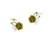 SXSWCH Cute Camellia Flower Stud Earrings for Women 925 Sterling Silver Post Gold-Toned Dainty Crystal Leaf Shell Pearl Balls Cartilage Studs Elegant Wedding Birthday Party Jewelry