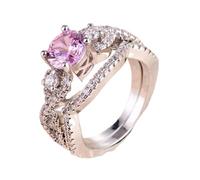SXSWCH Dazzling 925 Silver White Topaz Princess Cut Pink Sapphire &Topaz Women Wedding Ring Set Hot Size 6-10 (US Code 6)