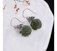SXSWCH Earrings for Women, Chinese Style Eardrop Earrings S Inlaid Nephrite Jasper Rose Flower Butterfly Retro Personality Female Earrings