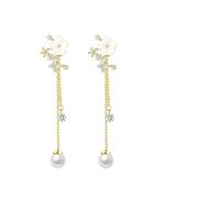 SXSWCH Hypoallergenic Dainty Pearl Drop Earrings for Women | 18K Gold Plated & Silver Floral Wedding Jewelry | Lightweight Stainless Steel Bridal Prom Earrings with Shell Design (Available in