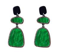 SXSWCH Long Green Statement Earrings Rhinestone Geometric Dangle Earrings for Women 925 Sterling Silver Acrylic Lightweight Tropical Plants Monstera Drop Studs Earring Unique Halloween Christmas