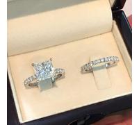 SXSWCH Luxury 925 Sterling Silver Exaggerated Rhinestone 2pcs Wedding Bands Engagement Rings 2 Carats Sterling Silver Bridal Set Cubic Zirconia Engagement Wedding Ring Size 10