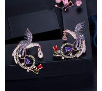 SXSWCH Rose Color Two Tones Dangle Drop Earrings With Green Purple Red Cubic Zircon Stones