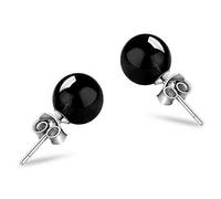 SXSWCH Stud Earrings For Women 925 Jewelry Round Beads Green Jasper Black Agate Fine Jewelry Stylish Round Shape