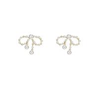 SXSWCH Vintage Zircon Bow Pearl Earrings Women Fashion Style 925 Needle Earrings Party Wedding Jewelry High-end earrings