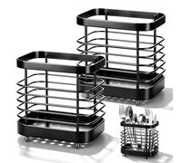 SXTDKMJ 2 Pcs Cutlery Drainer, Stainless Steel Cutlery Organiser Utensil Holder Rust Proof Sink Drainer Rack Space Saving Kitchen Organiser for Knives Forks Spoons