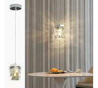 Sxtiger Modern Crystal Pendant Light, 3-Color LED Crystal Hanging Light Fixture Indoor Ceiling Pendants Lamp for Bedroom Kitchen Island Dining Room Hallway (Silver)