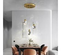 Sxtiger Modern Crystal Pendant Light, 3-Color LED Crystal Pendant Lamp, Adjustable Height Gold Ceiling Hanging Lamp, for Kitchen Island Living Room Dining Room Lighting (3-Headed Round Base)