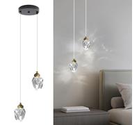 Sxtiger Modern Crystal Pendant Light, 3-Color LED Crystal Pendant Light, Adjustable Height Black Ceiling Hanging Pendant Lamp, for Kitchen Island Bedroom Dining Room (Black, 2-Head)