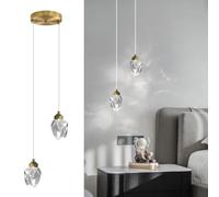 Sxtiger Modern Crystal Pendant Light, 3-Color LED Crystal Pendant Light, Adjustable Height Gold Ceiling Hanging Pendant Lamp, for Kitchen Island Bedroom Dining Room (Gold, 2-Head)
