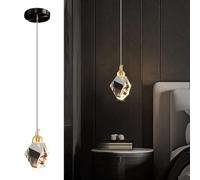 Sxtiger Modern Crystal Pendant Light, 3-Color LED Crystal Pendant Light, Adjustable Height Gold Ceiling Hanging Pendant Lamp, for Kitchen Island Bedroom Dining Room (Black)