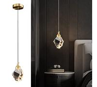 Sxtiger Modern Crystal Pendant Light, 3-Color LED Crystal Pendant Light, Adjustable Height Gold Ceiling Hanging Pendant Lamp, for Kitchen Island Bedroom Dining Room (Gold)