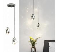 Sxtiger Modern Crystal Pendant Light, 3-Color LED Silver Ceiling Hanging Lamp, for Kitchen Island Bedroom Living Room Dining Room Lighting (2-Head Round Base)