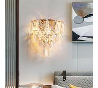 Sxtiger Modern Crystal Wall Lamp, E14 Golden Crystal Wall Sconce Light, for Living Room Bedroom Kitchen Hallway Stairs Hotel Restaurant Lighting (Gold-2)