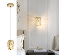 Sxtiger Modern Gold Crystal Pendant Light, 3-Color LED Crystal Hanging Light Fixture Indoor Ceiling Pendants Lamp for Bedroom Kitchen Island Dining Room Hallway (Gold)