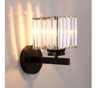 Sxtiger Retro Crystal Wall Light Sconce, E27 Modern Black Crystal Wall Lamp, Hardwired Wall Lighting Fixtures for Bedside Bedroom Living Room Corridor Dining Room Hallway (Black Square)