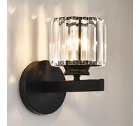Sxtiger Retro Crystal Wall Light Sconce, E27 Modern Black Crystal Wall Lamp, Hardwired Wall Lighting Fixtures for Bedside Bedroom Living Room Corridor Dining Room Hallway (Black Round)