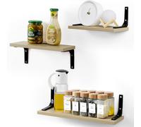 SXTIHD Wooden Wall Shelf Set of 3, Hanging Shelf for Living Room, Kitchen, Library, Children's Decor (Beige)