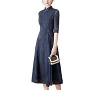 SXTYYH Ao Dai Vietnamese Dress for Women Traditional Chinese Dresses Summer Female 2025 Cheongsam Dress Qipao Hanfu Dress(M,Blue)