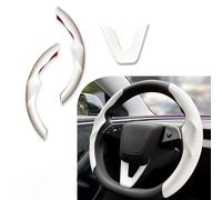 SXunacou for Tesla Model 3 Highland and Model Y Juniper Steering Wheel Cover Trim Interior Decoration Protection Accessories (M3/My-White 3pcs)