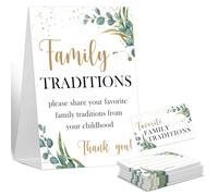 Sxurt Baby Shower Games Family Traditions Sign, 1 Standing Sign and 50 Cards, Woodland Greenery Gender Neutral Decoration, Gender Reveal Party, Bridal Shower Favor Supplies-LT38