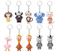 Sxutop 10 Pieces Animal Keychain Set Mini Jungle Animal Keyring 3D Pendant Cute Cartoon Keychain Animals Keyrings for Kids, Birthday Favours, Party Bag Fillers, 8 Different Animals