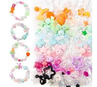 Sxutop 160~200PCS Acrylic Assorted Beads 8 Colors Aesthetic Bead for Bracelet Making Flower Heart Bow Star Candy Round Beads Pastel Bead for Bracelets Jewelry Making DIY Crafts