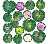 Sxutop 28 Pcs Artificial Pond Plants Set Floating Lotus Foam Flowers Faux Lily Pads Plastic Water Lillies for Ponds with Artificial Dragonfly Frog Lotus Leaves for Fountain Pool Aquarium Pond Decor