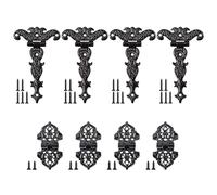 Sxutop 8 Pieces Vintage Cabinet Hinges T Antique Black T Hinge Vintage Retro Carved Cabinet Hinge Retro with Screws Black Hinges Decorative for Cabinets Wooden Boxes Cupboard Doors, 2 Models