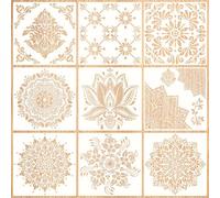 Sxutop 9 Pieces Large Mandala Stencils Reusable Painting Template Plastic Art Craft Stencil Geometric Laser Cut Paint Templates for Drawing on Wall Furniture Wood Decor (30x30cm)