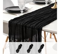 sxvblly 3PCS Black Cheesecloth Table Runner 90×300cm Boho Gauze Rustic Spring Easter Table Runner for Baby Shower Wedding Decorations Bridal Shower Birthday Party Tea Party Decorations(10Ft)