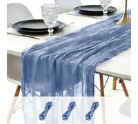 sxvblly 3PCS Dusty Blue Cheesecloth Table Runner 90×300cm Boho Gauze Rustic Spring Easter Table Runner for Baby Shower Wedding Decorations Bridal Shower Birthday Party Tea Party Decorations(10Ft)