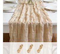 sxvblly 3PCSBeige Cheesecloth Table Runner 90×300cm Boho Gauze Rustic Spring Easter Table Runner for Baby Shower Wedding Decorations Bridal Shower Birthday Party Tea Party Decorations(10Ft)