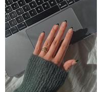 SXVME 30 Pcs Acrylic Press on Nails Short Almond, Dark Green French Tip False Nails Short Pointed Stiletto, Natural Nude Fake Nails Set Classic Soft Gel Stick on Nail for Women Daily Wedding Wear