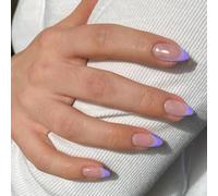 SXVME 30 Pcs Acrylic Press on Nails Short Almond, Lilac French Tip False Nails Short Pointed Stiletto, Natural Nude Fake Nails Set Classic Soft Gel Stick on Nail for Women Daily Wedding Wear