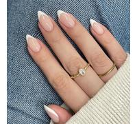SXVME 30 Pcs Acrylic Press on Nails Short Almond, White French Tip False Nails Short Pointed Stiletto, Natural Nude Fake Nails Set Classic Soft Gel Stick on Nail for Women Daily Wedding Wear