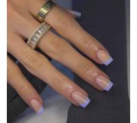 SXVME 30 Pcs Acrylic Press on Nails Short Square, Lilac French Tip False Nails Short Coffin, Natural Nude Fake Nails Set Classic Soft Gel Stick on Nail for Women Daily Wedding Wear