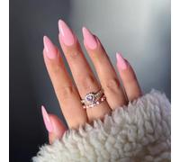 SXVME 48 Pcs Baby Pink Press on Nails Almond Medium Acrylic False Nails Medium Stiletto Natural Fake Nail Set Elegant Solid Color Full Cover Glossy Gel Stick on Nails for Women Daily Wear
