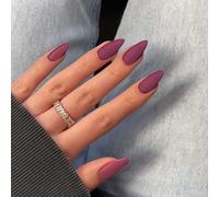 SXVME 48 Pcs Matte Berry Press on Nails Almond Medium, Acrylic False Nails Medium Stiletto Natural Fake Nails Set, Elegant Solid Purple Full Cover Soft Gel Stick on Nail for Women Fall Winter