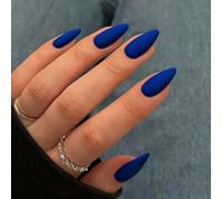 SXVME 48 Pcs Matte Royal Blue Press on Nails Almond Medium, Acrylic False Nails Medium Stiletto Natural Fake Nails Set, Elegant Solid Soft Gel Stick on Nail for Women Fall Winter