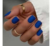 SXVME 48 Pcs Matte Royal Blue Press on Nails Short Square, Acrylic False Nails Short Coffin, Natural Small Fake Nail Set, Elegant Solid Color Full Cover Soft Gel Stick on Nails for Women Fall Winter