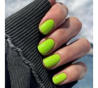 SXVME 48 Pcs Neon Green Press on Nails Short Square Acrylic False Nails Short Coffin Natural Fake Nail Set Elegant Solid Color Full Cover Glossy Gel Stick on Nails for Women Daily Wear