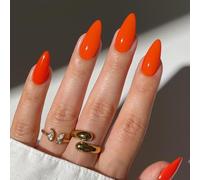 SXVME 48 Pcs Orange Press on Nails Almond Medium Acrylic False Nails Medium Stiletto Natural Fake Nail Set Elegant Solid Color Full Cover Glossy Gel Stick on Nails for Women Daily Wear