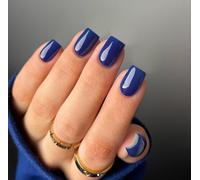 SXVME 48 Pcs Royal Blue Press on Nails Short Square Acrylic False Nails Short Coffin Natural Fake Nail Set Elegant Solid Color Full Cover Glossy Gel Stick on Nails for Women Daily Wear