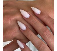 SXVME 48 Pcs White Press on Nails Almond Medium Acrylic False Nails Medium Stiletto Natural Fake Nail Set Elegant Solid Color Full Cover Glossy Gel Stick on Nails for Women Daily Wear