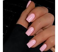 SXVME Baby Pink False Nails Short Medium Square, Gel Press on Nails Coffin Medium Glossy Fake Nails Set Solid Color Acrylic Nail Natural Fit Reusable Stick on Nail for Women Daily Wear, in 30 Pcs