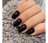 SXVME Black False Nails Short Oval, 24 Pcs, Acrylic Press On Nails, Glossy Solid Gel, Full Cover, Women's Daily Wear